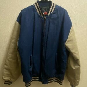 Men's Blue and Tan Varsity Jacket
